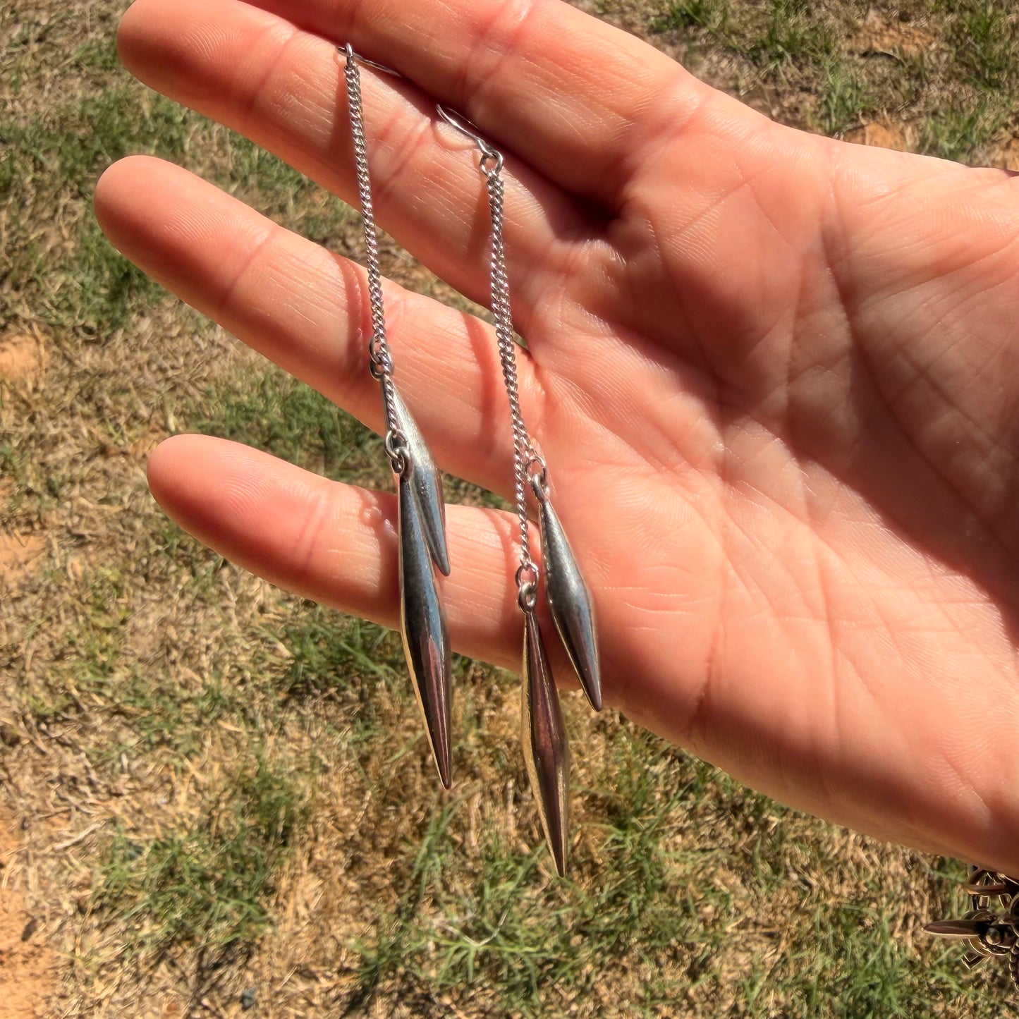 Antique Silver Tone Long Spear Earrings