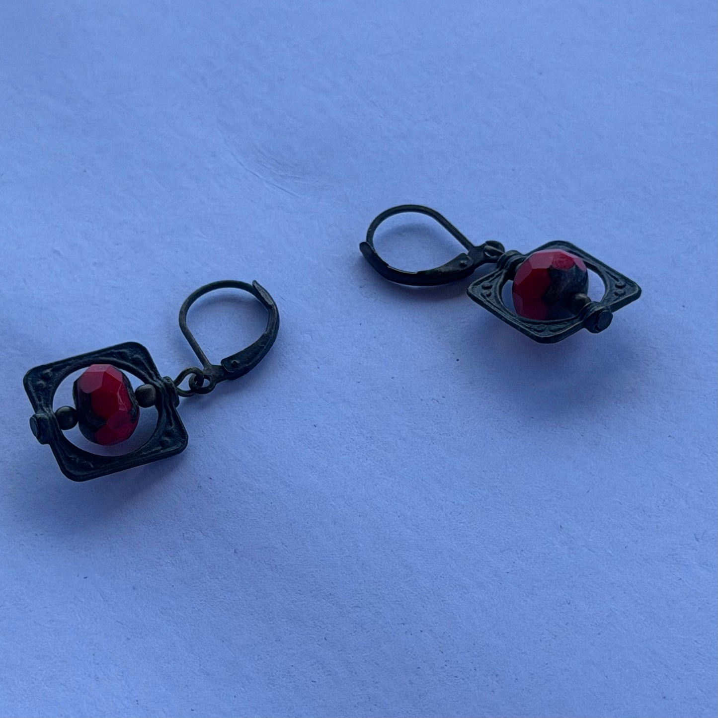 Red Bead Shadow Box Earrings