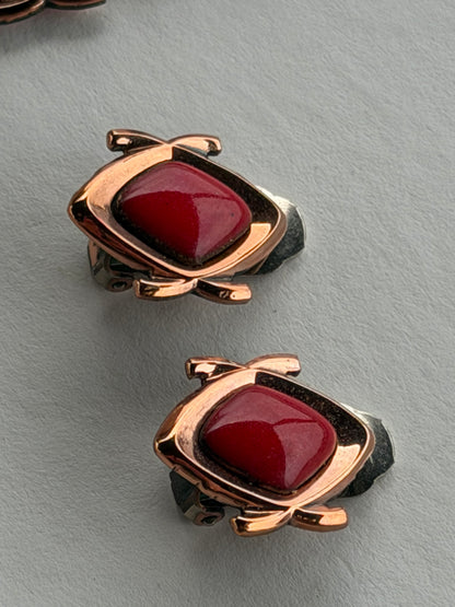 Vintage Red and Gold Necklace with Matching Earrings