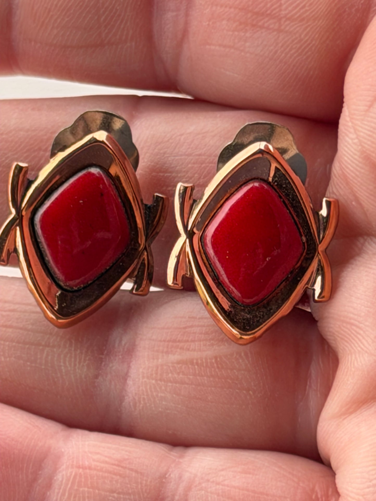 Vintage Red and Gold Necklace with Matching Earrings