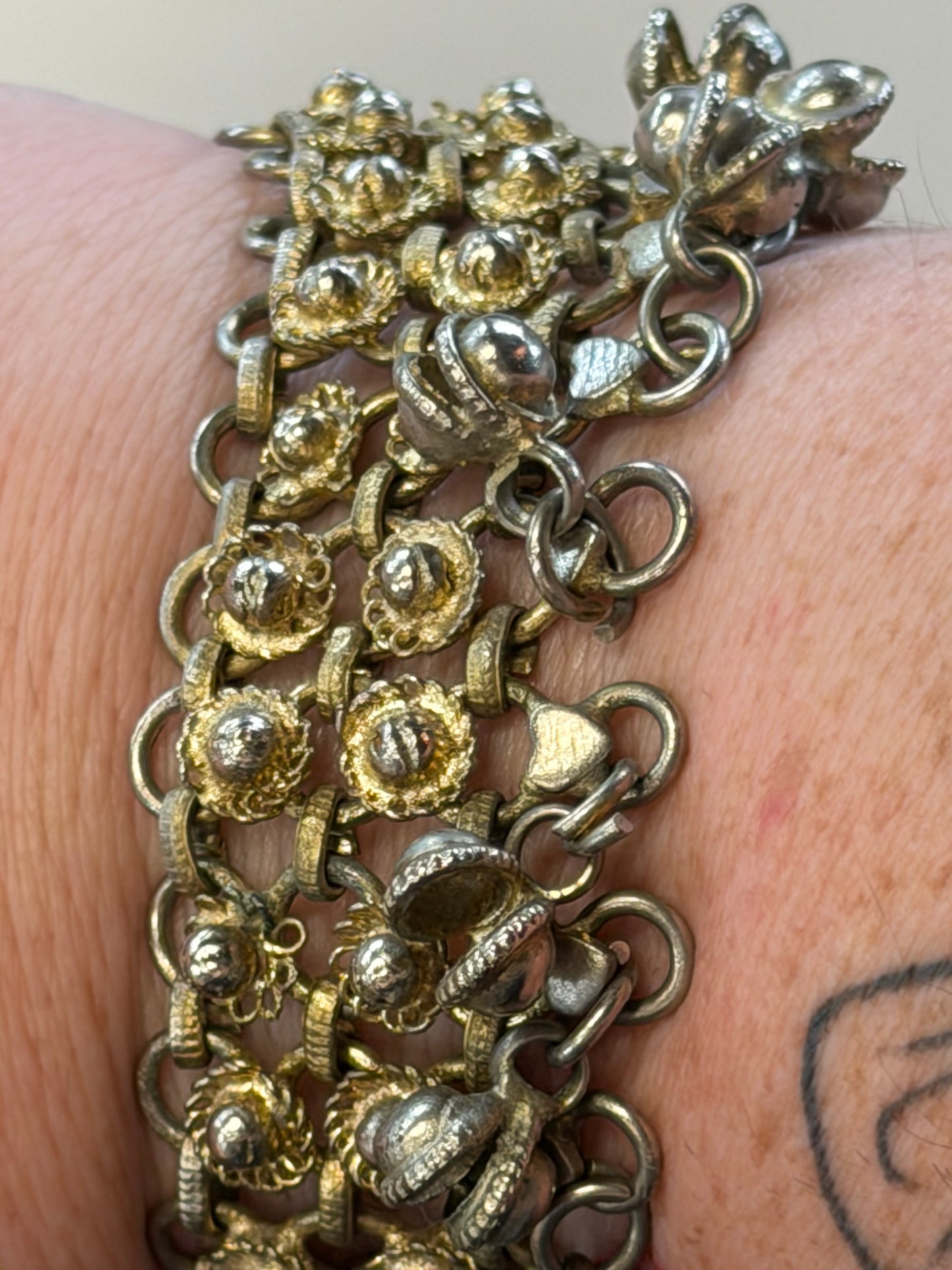 Vintage Nepal Hearts And Bells Bracelet