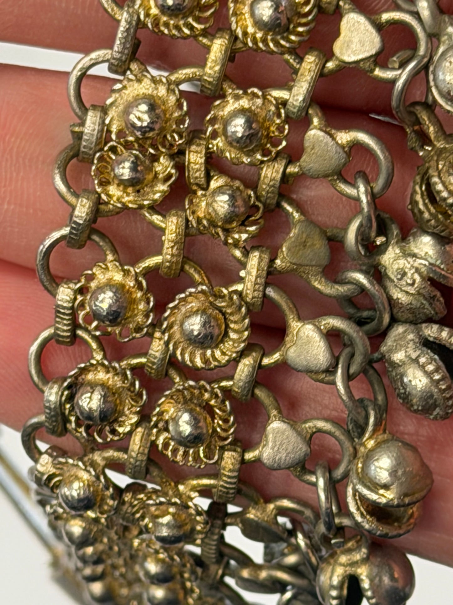 Vintage Nepal Hearts And Bells Bracelet