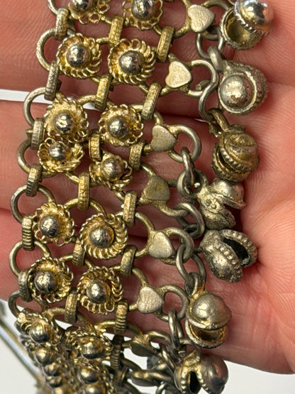 Vintage Nepal Hearts And Bells Bracelet