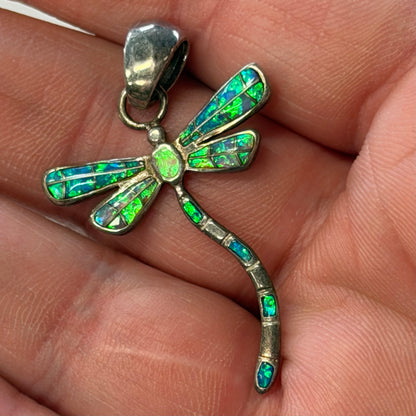 Antique Sterling Opal Dragonfly Pendant