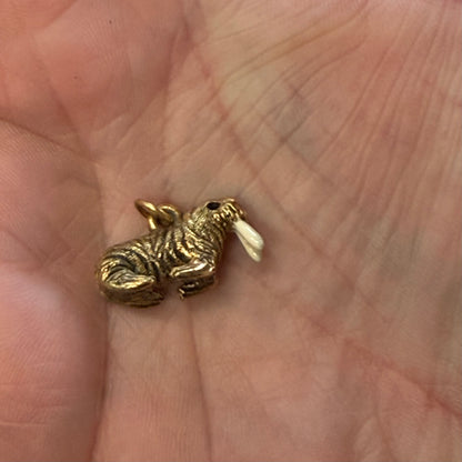 Antique Gold Toned Walrus Pendant