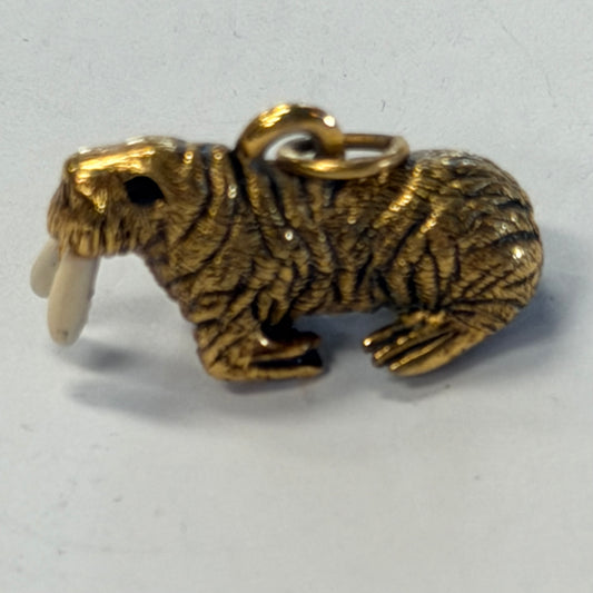 Antique Gold Toned Walrus Pendant