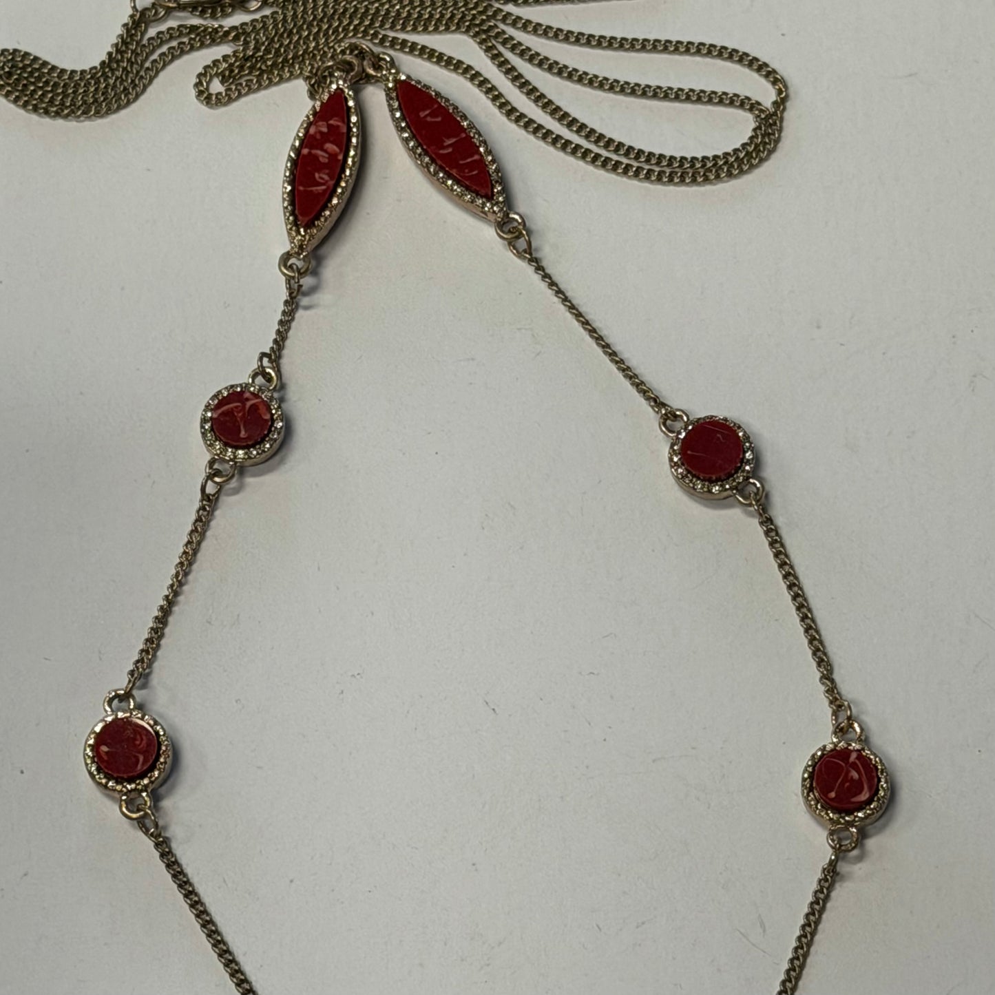Antique Red Gold Geometric Necklace