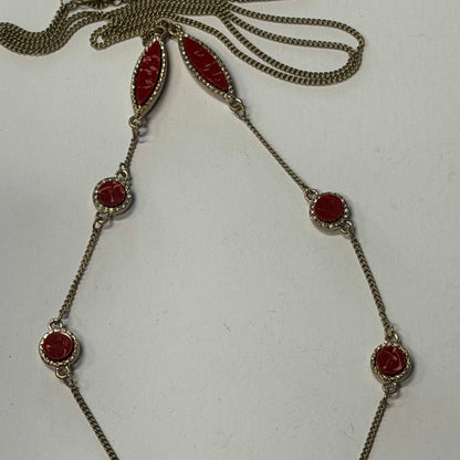 Antique Red Gold Geometric Necklace
