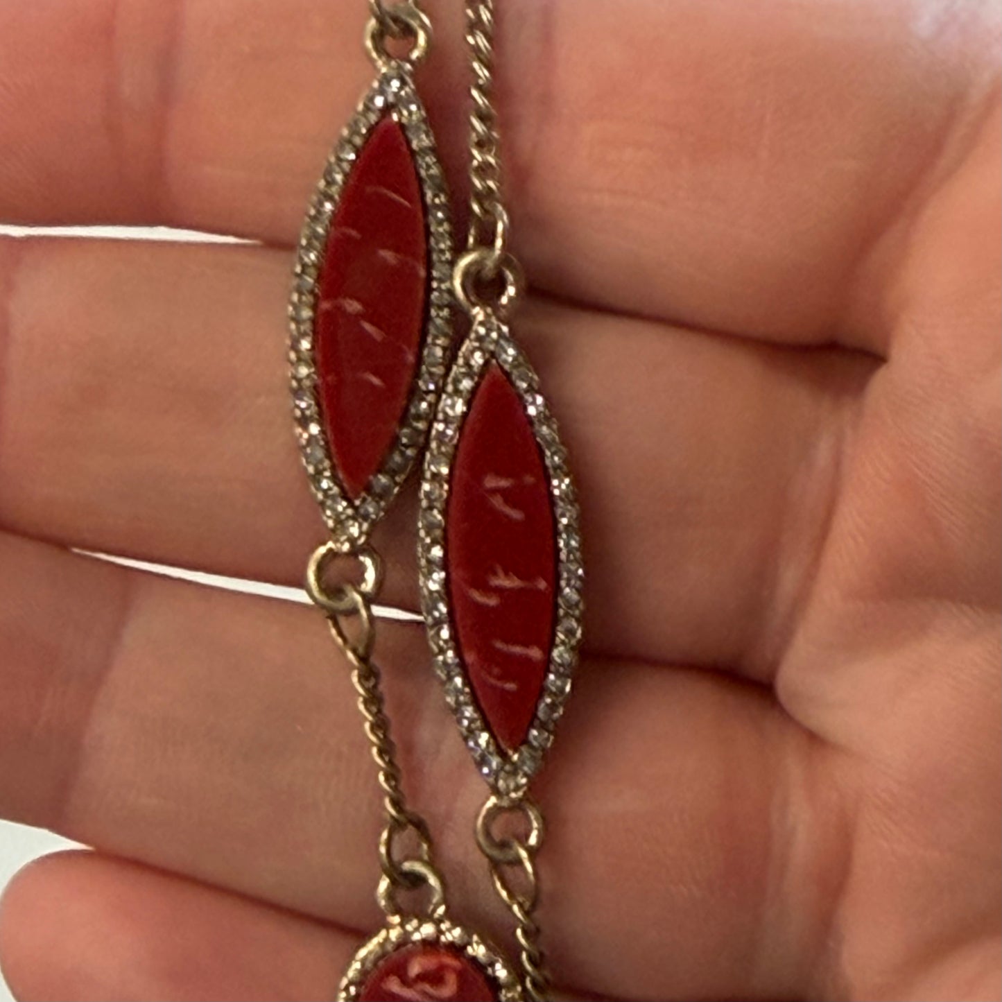 Antique Red Gold Geometric Necklace
