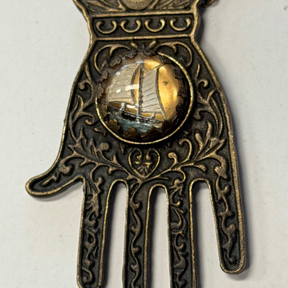 Antique Hamsa With Sailboat Necklace