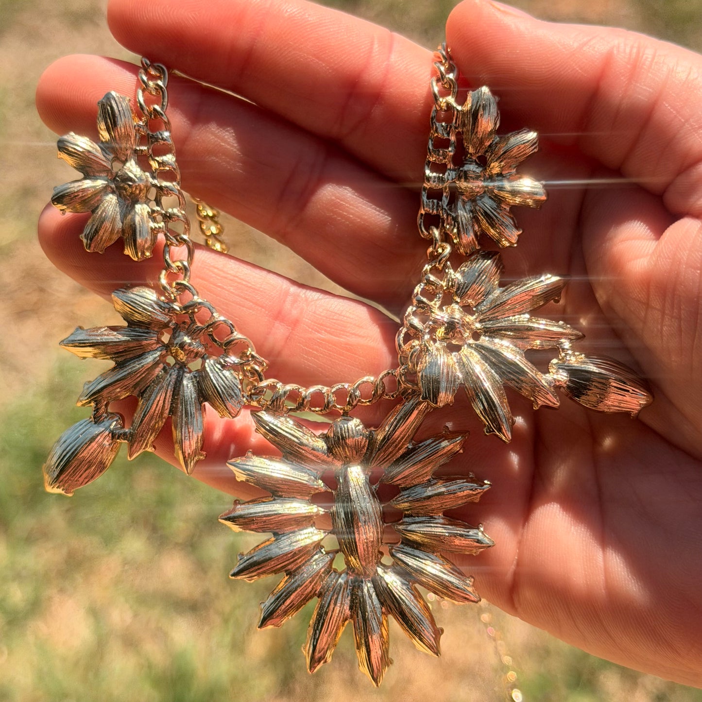 Antique Teal and Clear Rhinestoned Necklace