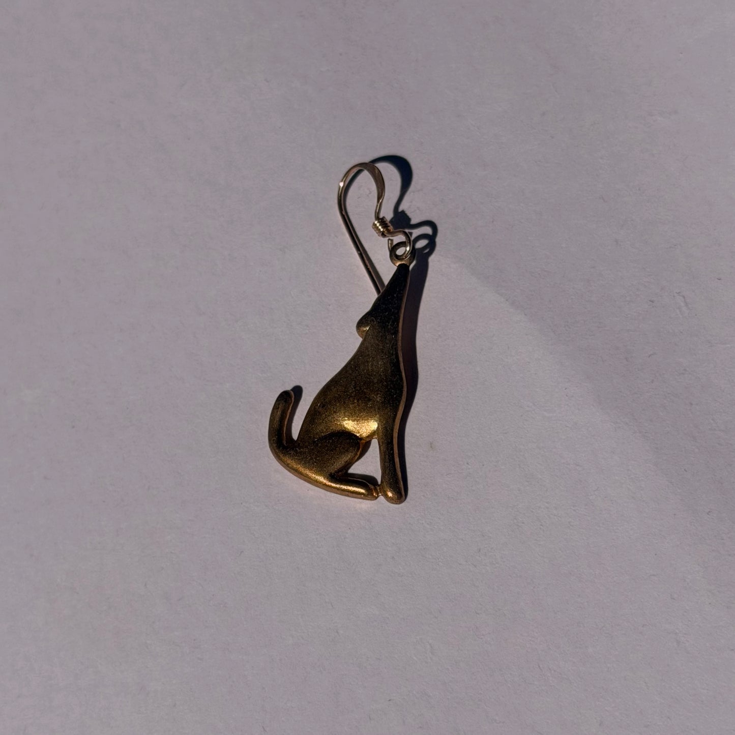 Antique Gold Tone Wolf Earring