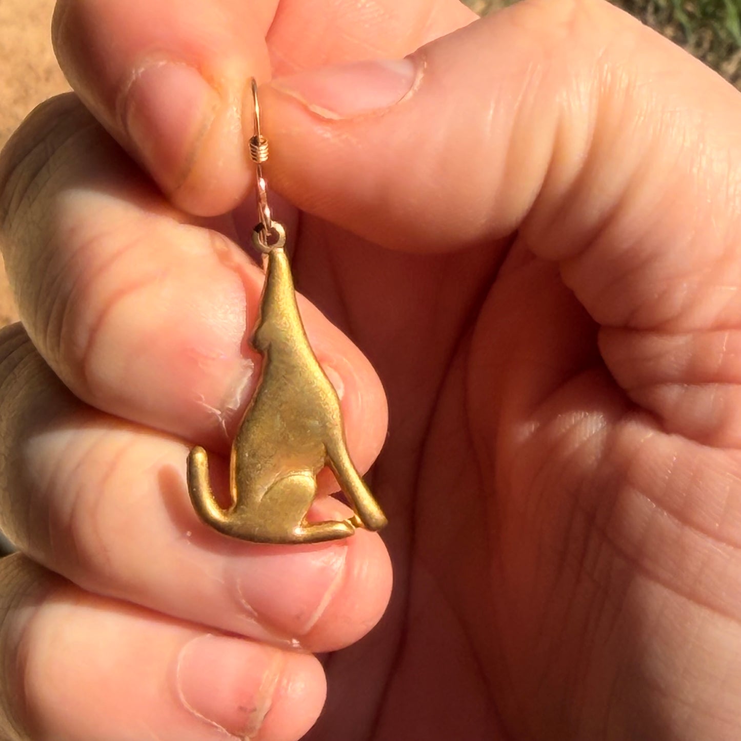 Antique Gold Tone Wolf Earring