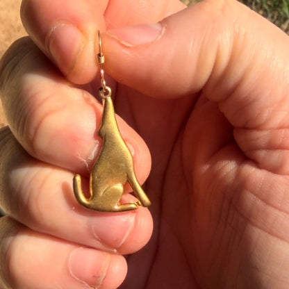 Antique Gold Tone Wolf Earring