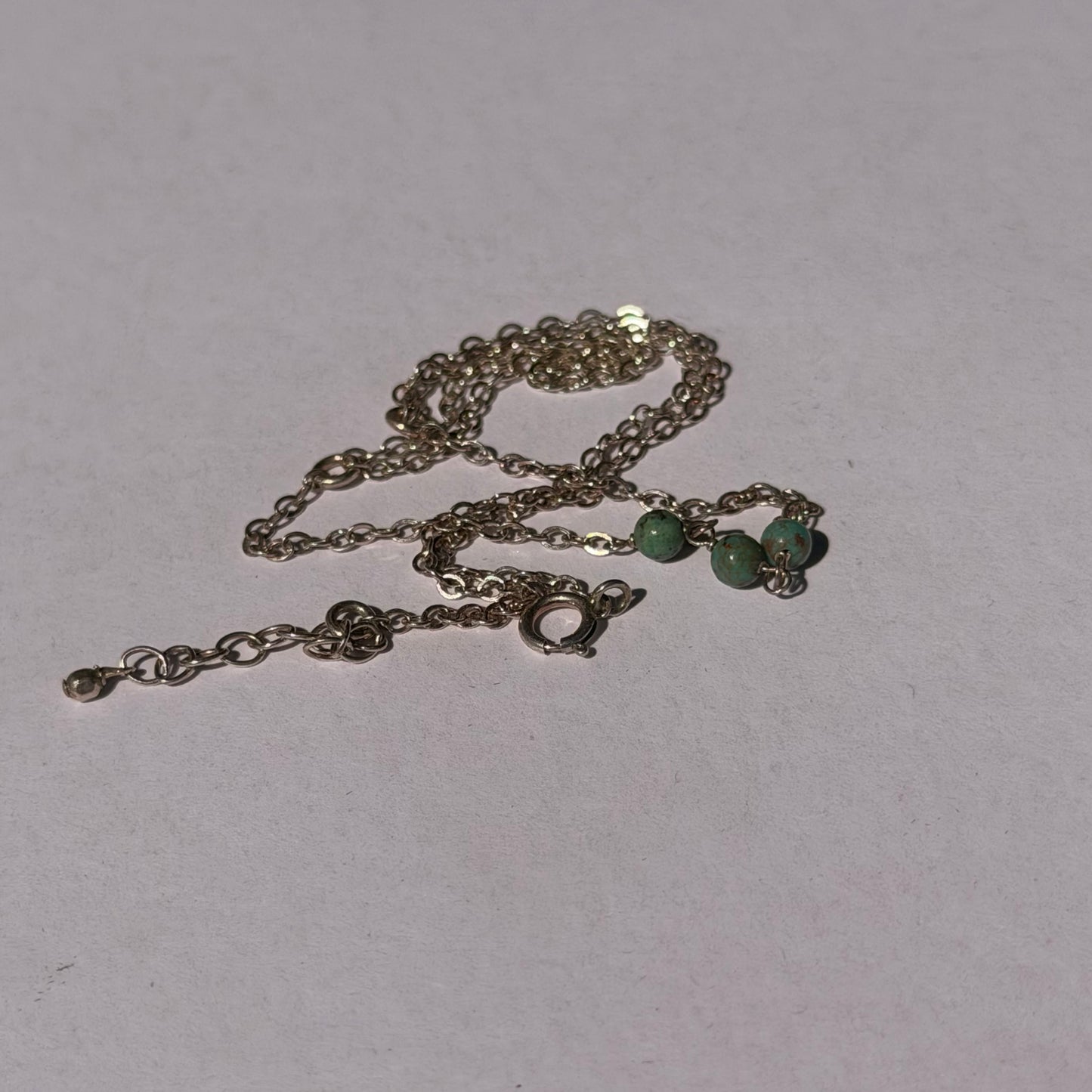 Vintage Sterling Silver Turquoise Bead  Hand Chain Bracelet
