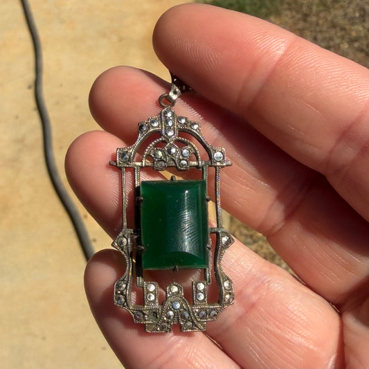 Vintage Agate Rectangular Pendant