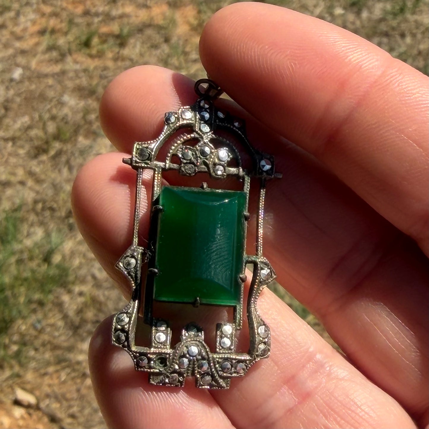 Vintage Agate Rectangular Pendant