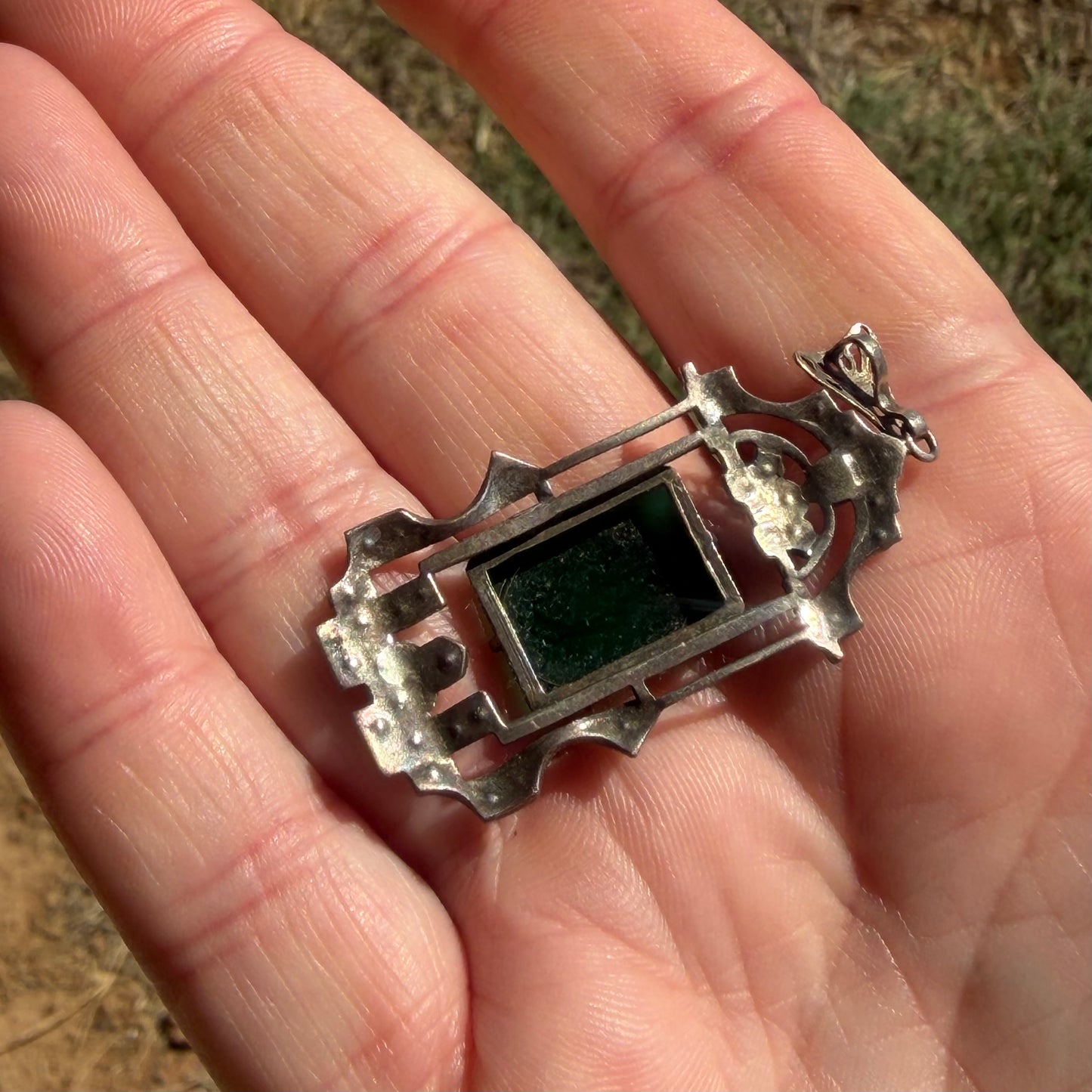 Vintage Agate Rectangular Pendant