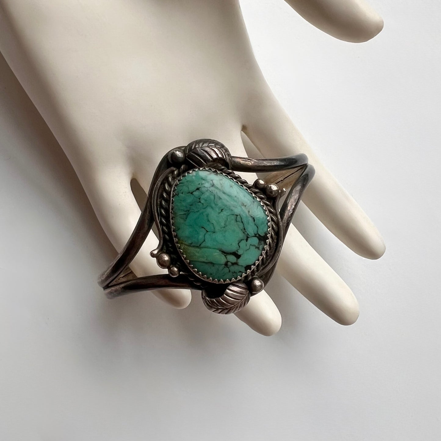 Vintage MC Turquoise Leaf Cuff Bracelet